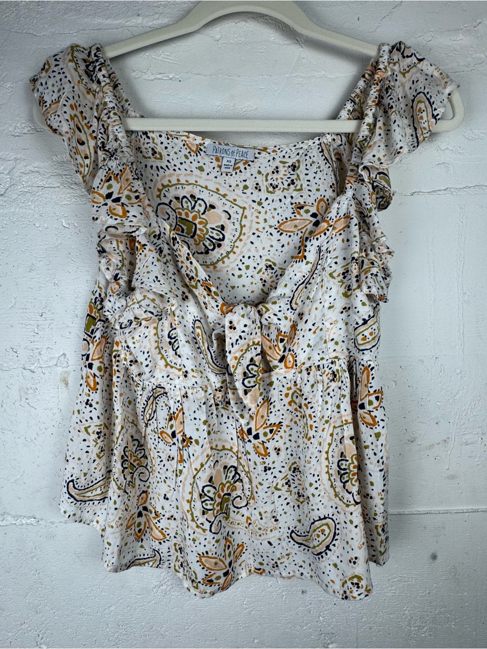 Patrons of Peace Tank Top Bandana Ruffle Sleeve Paisley crop Summer Bohemian